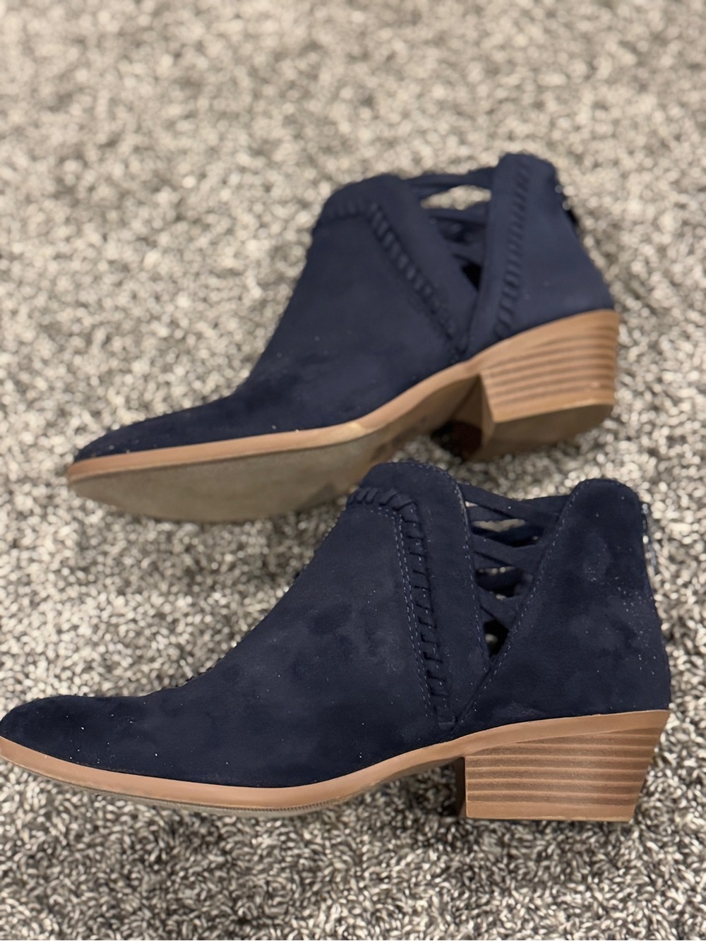 Women’s Navy Suede Cutout Ankle Booties